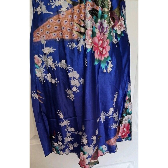 Women's Peacock Slip Dress Size 2X Shiny Satin Blue Adjustable Coquette - Picture 5 of 8